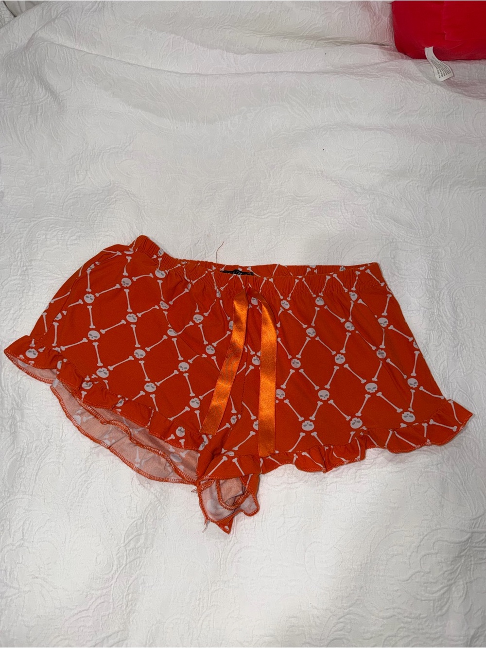 Women's Orange Satin-Trim Sleep Shorts